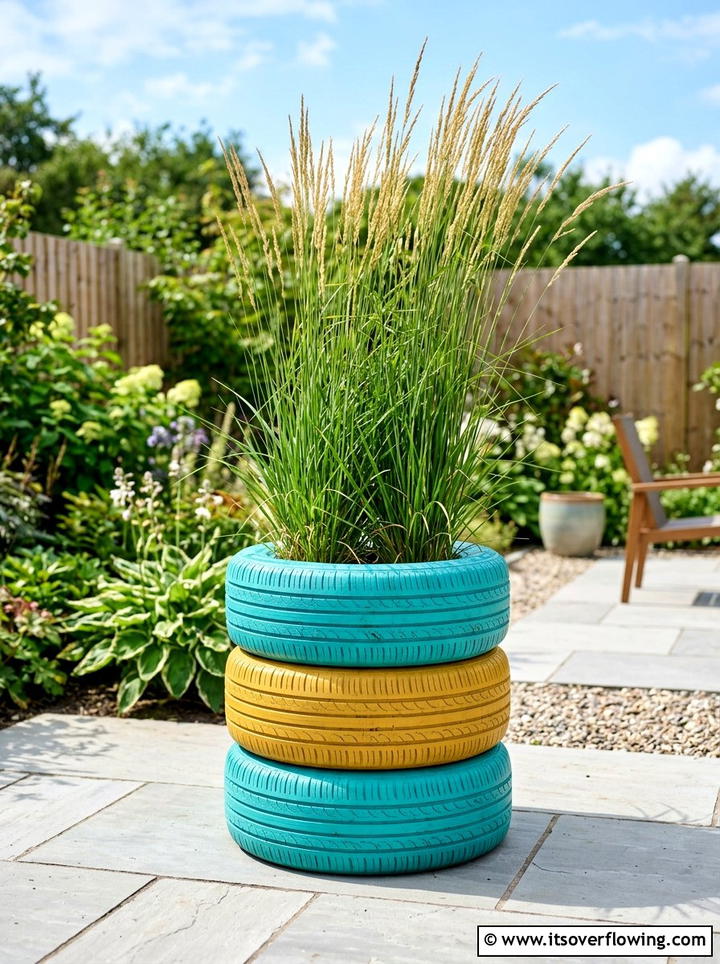Painted tire planter - 25 reusing old things ideas for garden decor