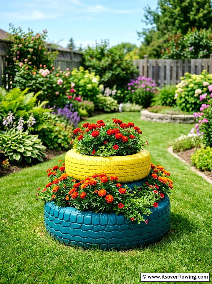 Painted tire planter - 25 upcycled garden ideas diy