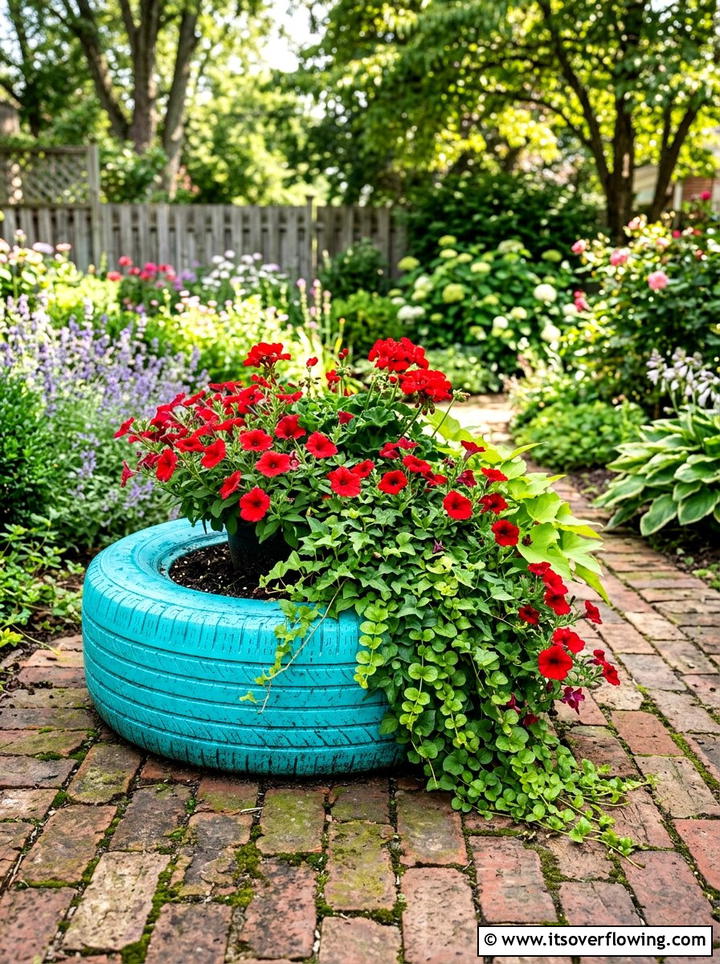 Painted tire planter - 25 garden decor ideas with colorful accents