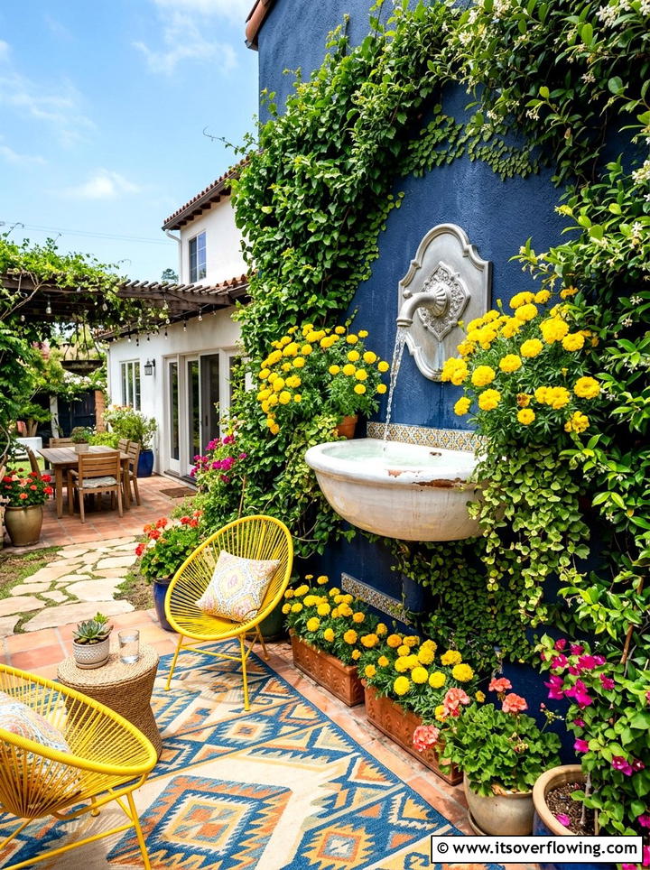 Painted wall fountain - 25 creative garden ideas with fountain wall