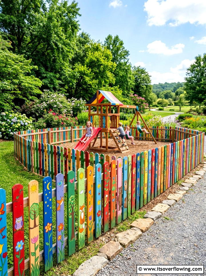 Painted wood picket fence art - 25 recycled garden ideas with recycled wood art