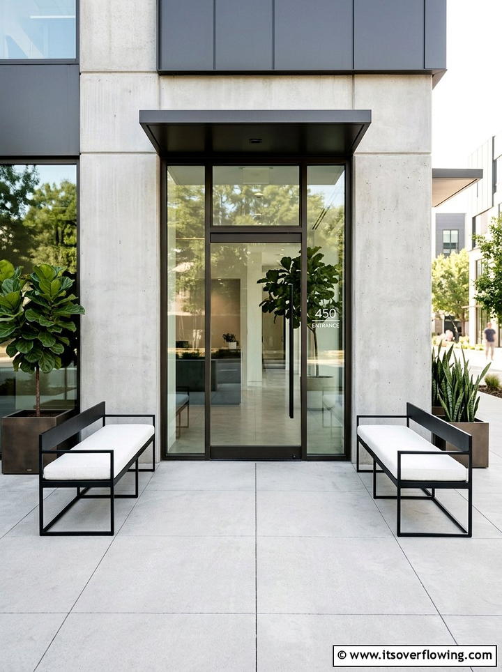 Pair Of Modern Benches - 25 front porch decor ideas with symmetrical layout