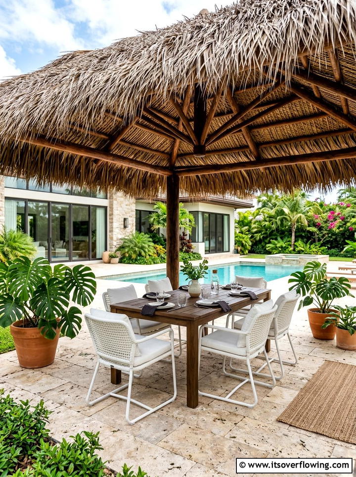 Palapa patio umbrella - 25 backyard decorating ideas with tropical accents