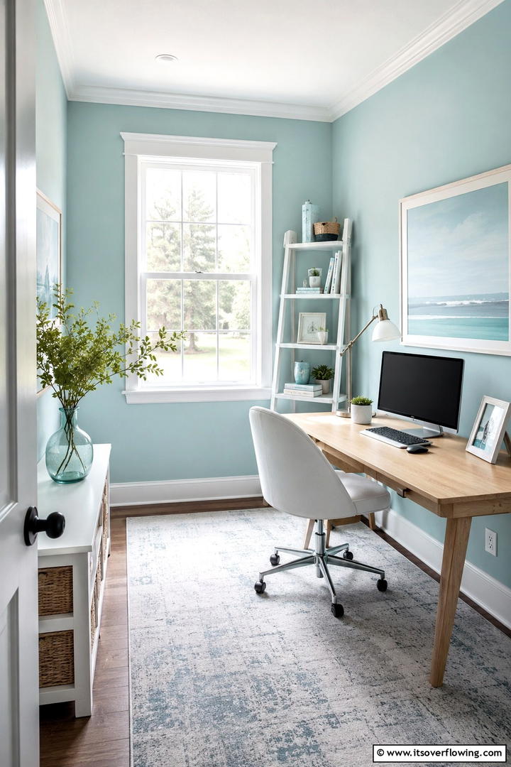 Pale Aqua Home Office - 30 Pastel Colour Home Design Ideas for a Serene Ambiance