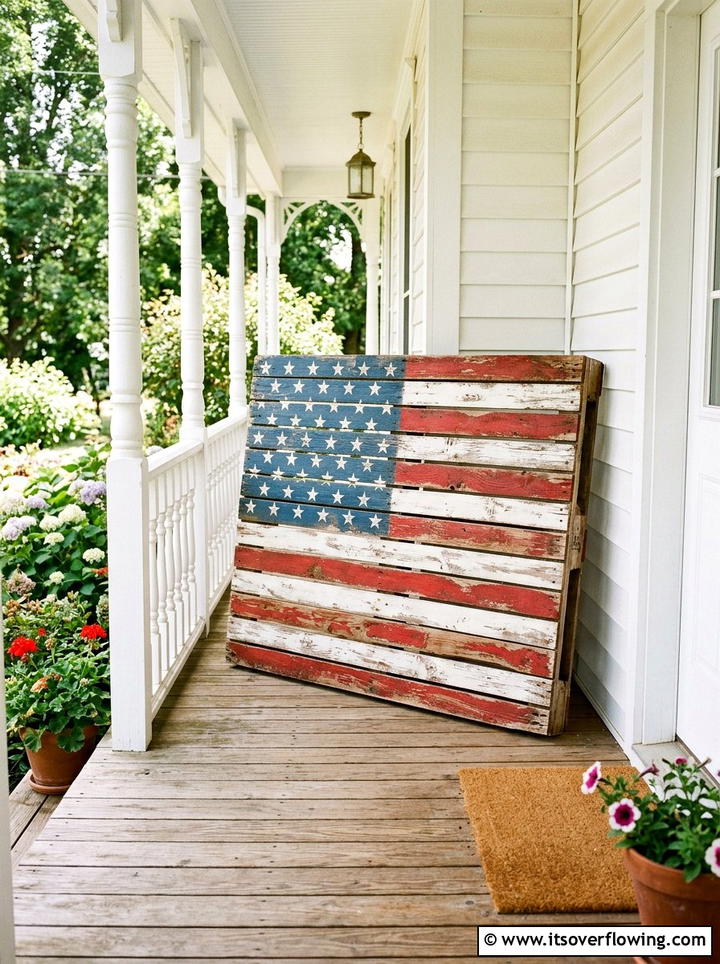 Pallet American Flag - 25 front porch ideas with pallet decor