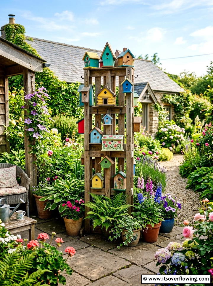 Pallet Birdhouse Stand - 25 front porch ideas with pallet decor