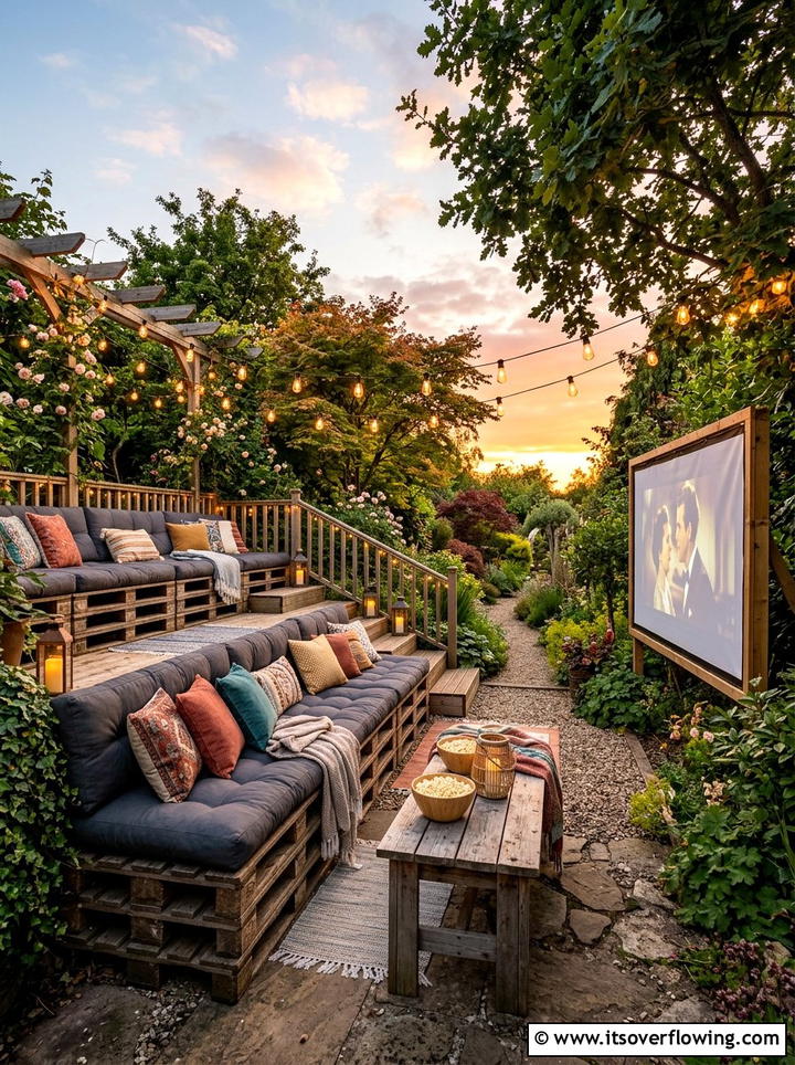 Pallet Furniture Movie Lounge - 25 backyard ideas with projector screen
