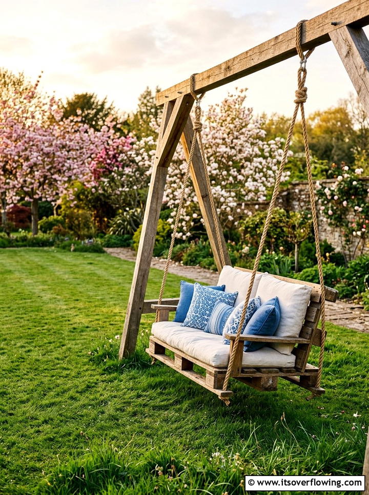 Pallet Garden Swing - 25 upcycled garden ideas with pallets