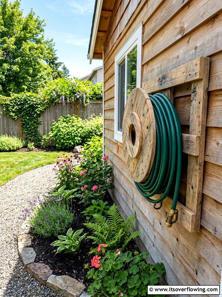 Pallet Hose Holder - 25 upcycled garden ideas with pallets