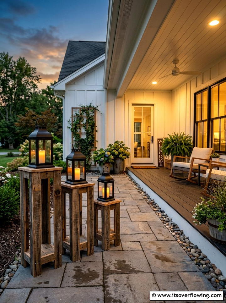 Pallet Lantern Stand - 25 front porch ideas with pallet decor
