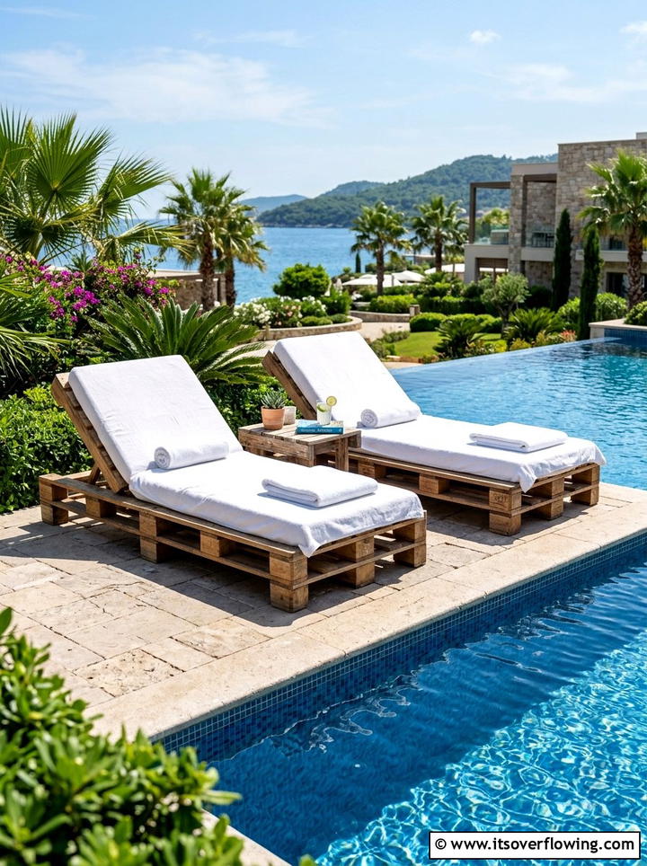 Pallet Poolside Lounge - 25 backyard ideas with pallet furniture
