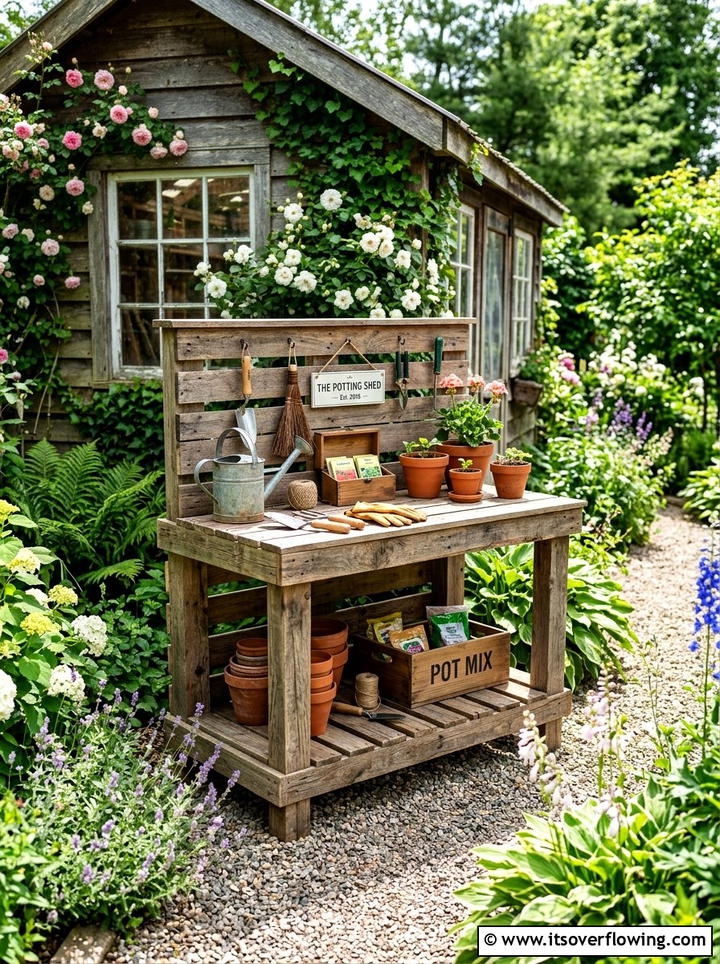 Pallet Potting Bench - 25 recycled garden ideas with pallet wall garden