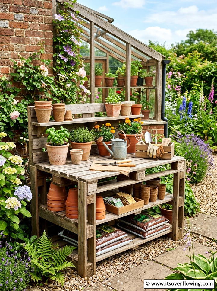 Pallet Potting Bench - 25 garden ideas with pallets