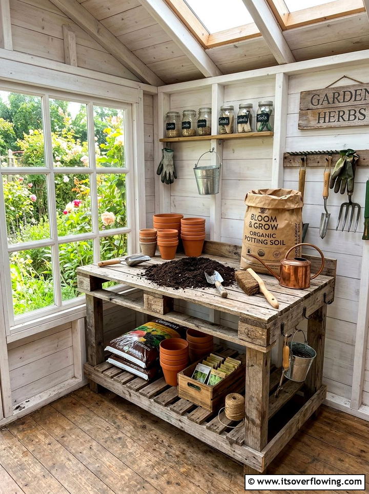 Pallet Potting Table - 25 garden ideas with pallets