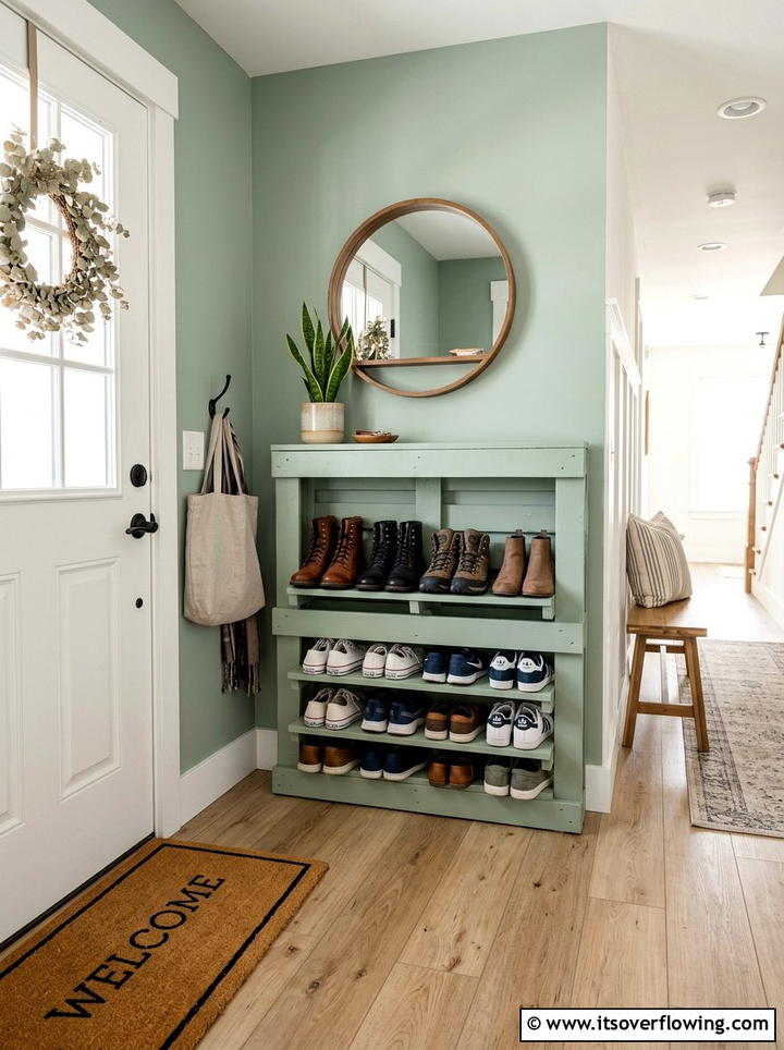 Pallet Shoe Rack - 25 front porch ideas with pallet decor