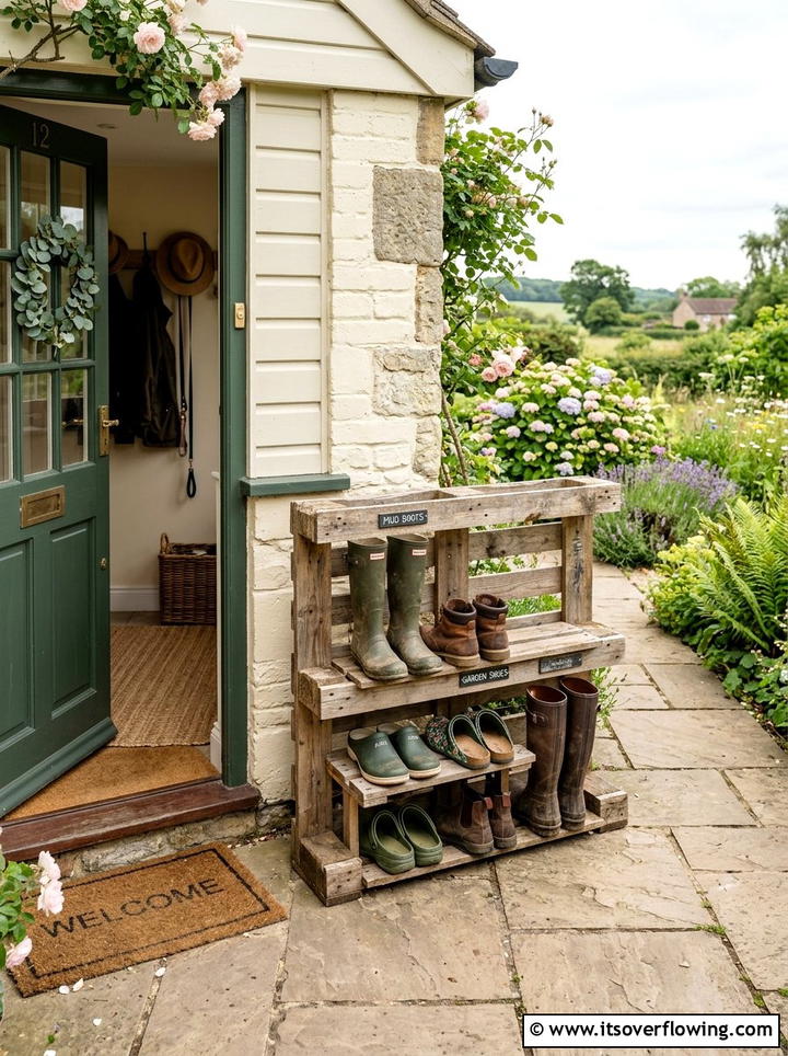 Pallet Shoe Rack - 25 cheap garden ideas with pallets