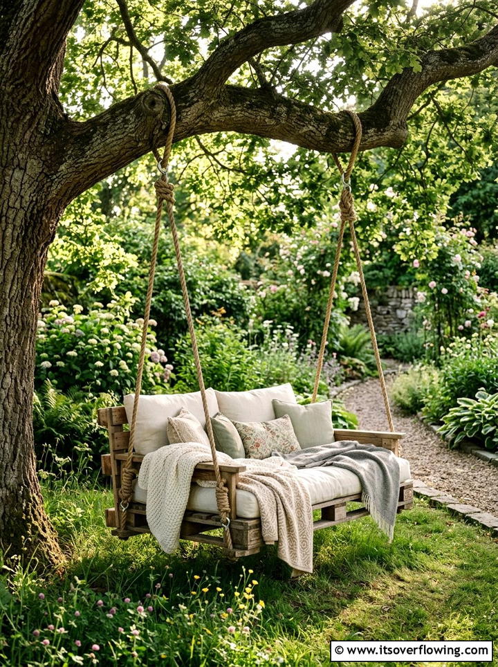 Pallet Swing Bed - 25 backyard ideas with pallet furniture