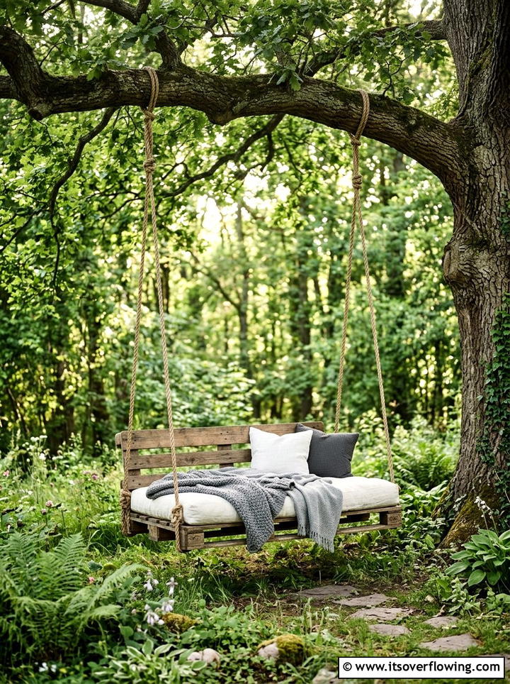 Pallet Swing Chair - 25 cheap garden ideas with pallets