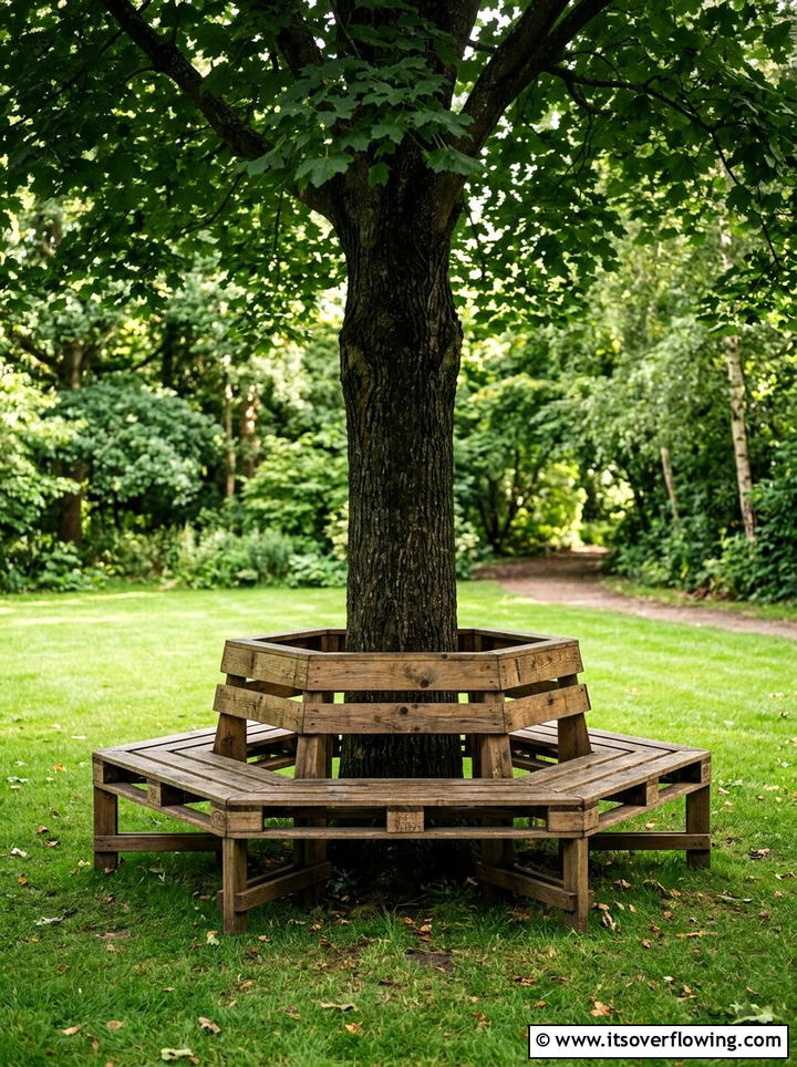 Pallet Tree Bench - 25 cheap garden ideas with pallets