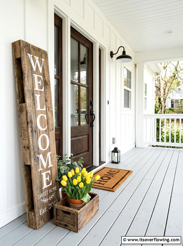 Pallet Welcome Sign - 25 front porch ideas with pallet decor