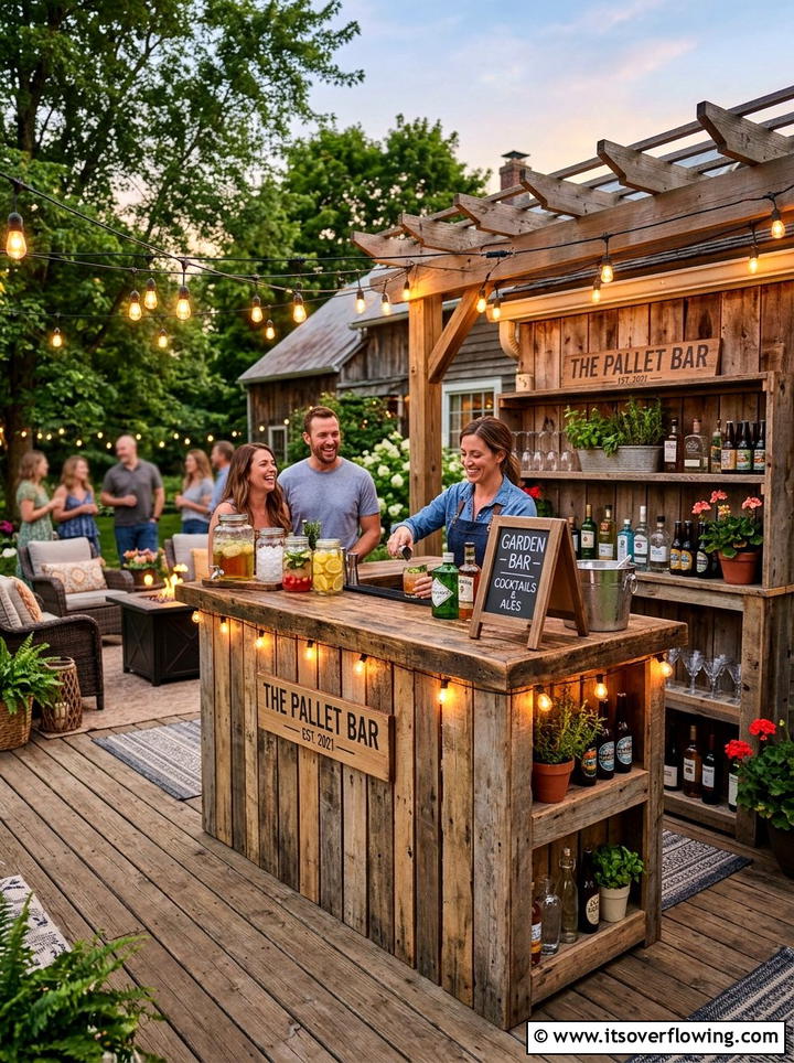 Pallet Wood Garden Bar - 25 garden decor ideas with farmhouse accents
