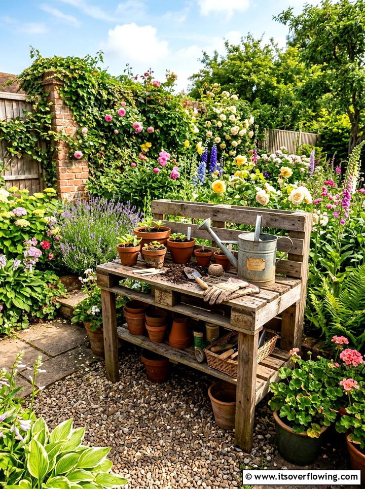 Pallet potting bench - 25 recycled garden ideas with pallets