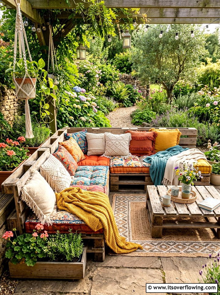 Pallet sofa - 25 upcycled garden ideas with boho style