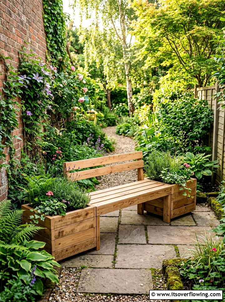 Pallet wood bench - 25 upcycled garden ideas for narrow spaces