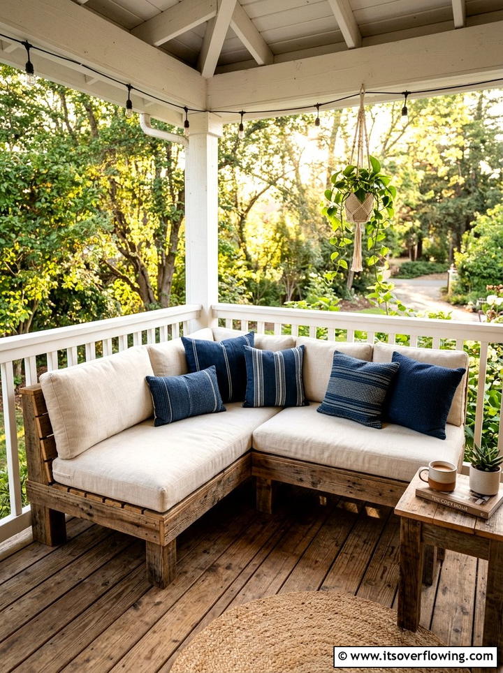 Pallet wood sectional - 25 front porch ideas with repurposed furniture