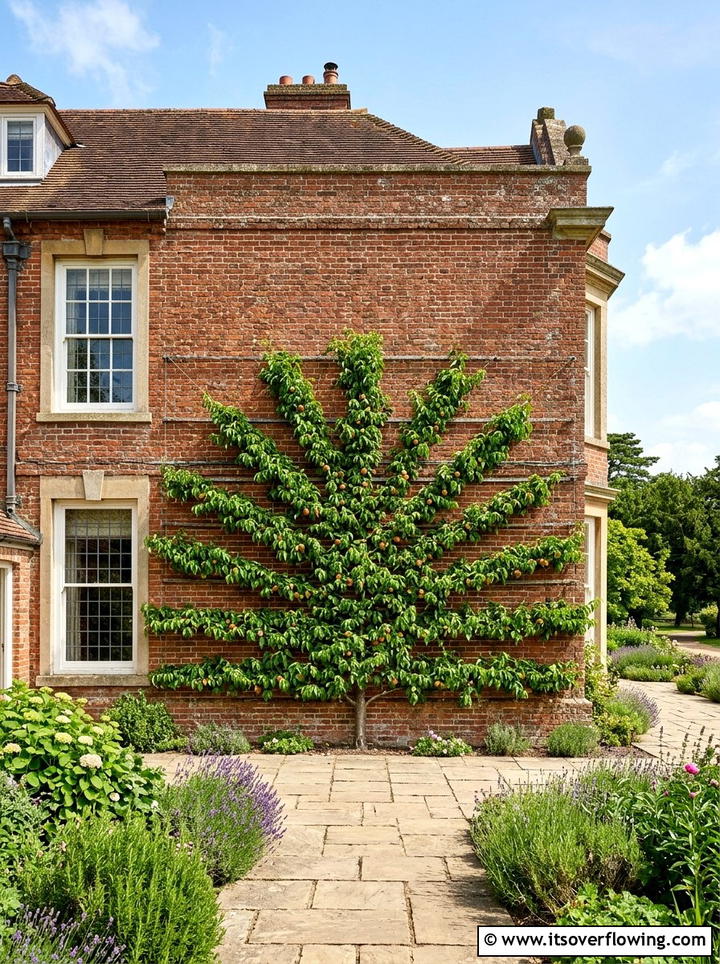 Palmette espalier on brick wall - 25 creative garden ideas with espalier trees