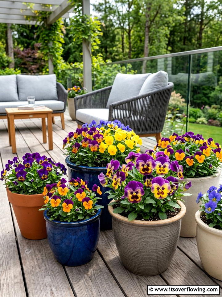 Pansy container garden - 25 creative garden ideas with edible flowers
