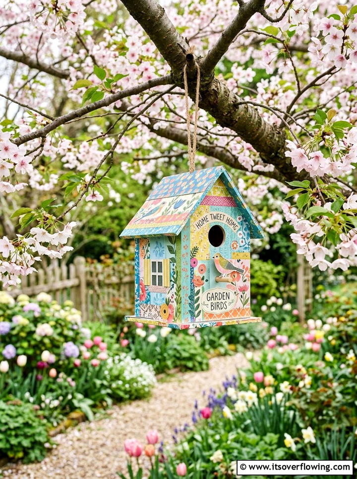 Paper Collage Birdhouse - 25 recycled garden ideas with old magazines