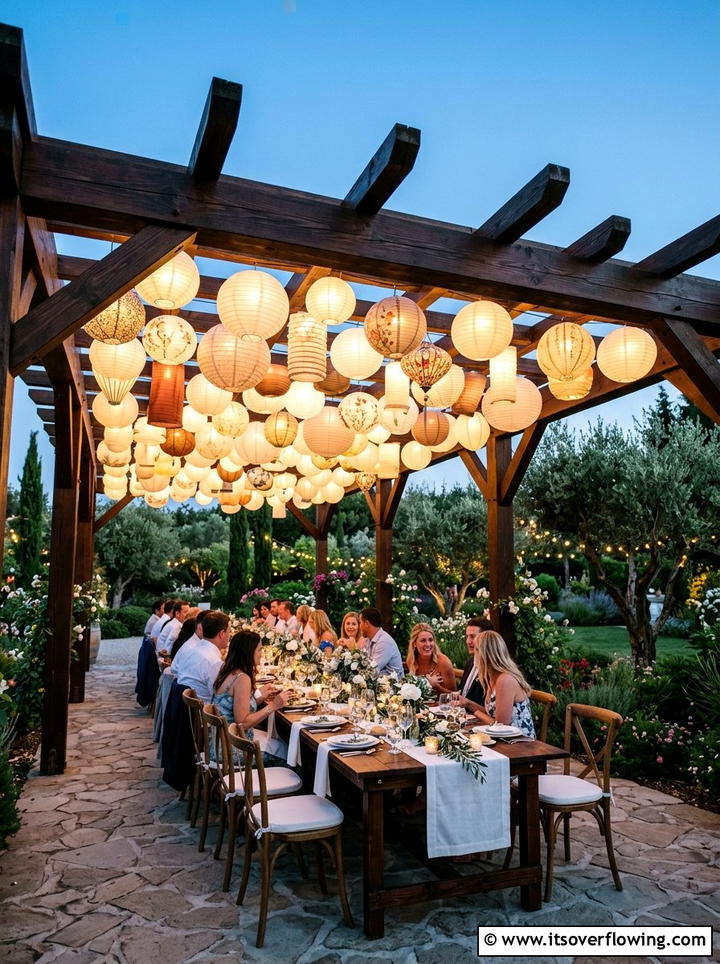 Paper Lanterns Under Pergola - 25 backyard decorating ideas with lanterns