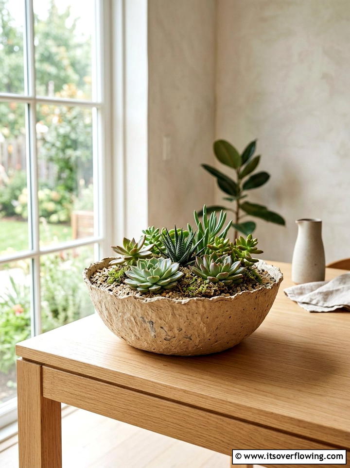 Paper Mache Succulent Bowl - 25 recycled garden ideas with old magazines