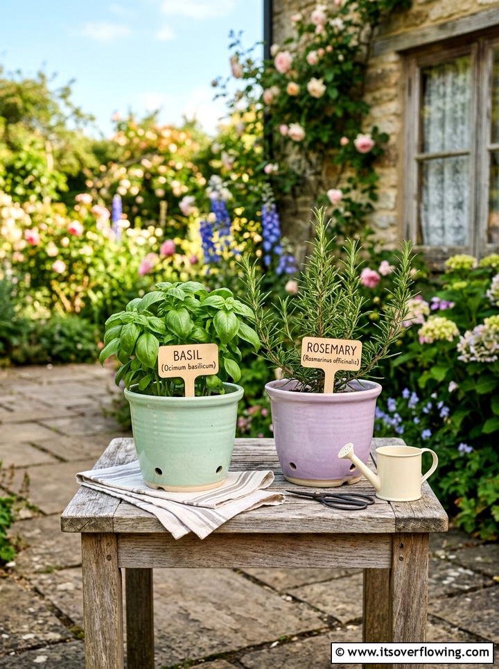 Pastel Herb Garden - 25 garden ideas with painted pots