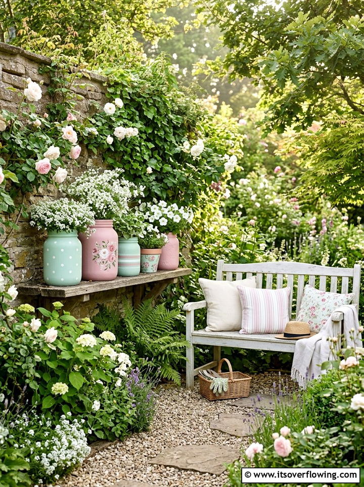 Pastel Painted Jar Planters - 25 garden decor ideas with hanging jars