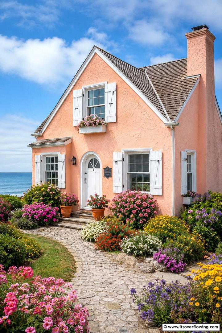 Pastel Peach Delight - 30 Stucco Color Ideas for Modern and Timeless Home Exteriors