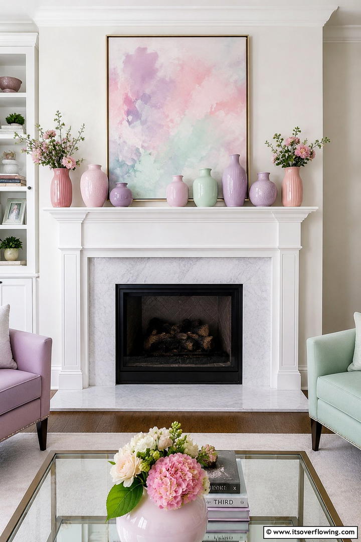 Pastel Perfection Mantel - 30 Spring Mantel Decor Ideas for Fresh Seasonal Style