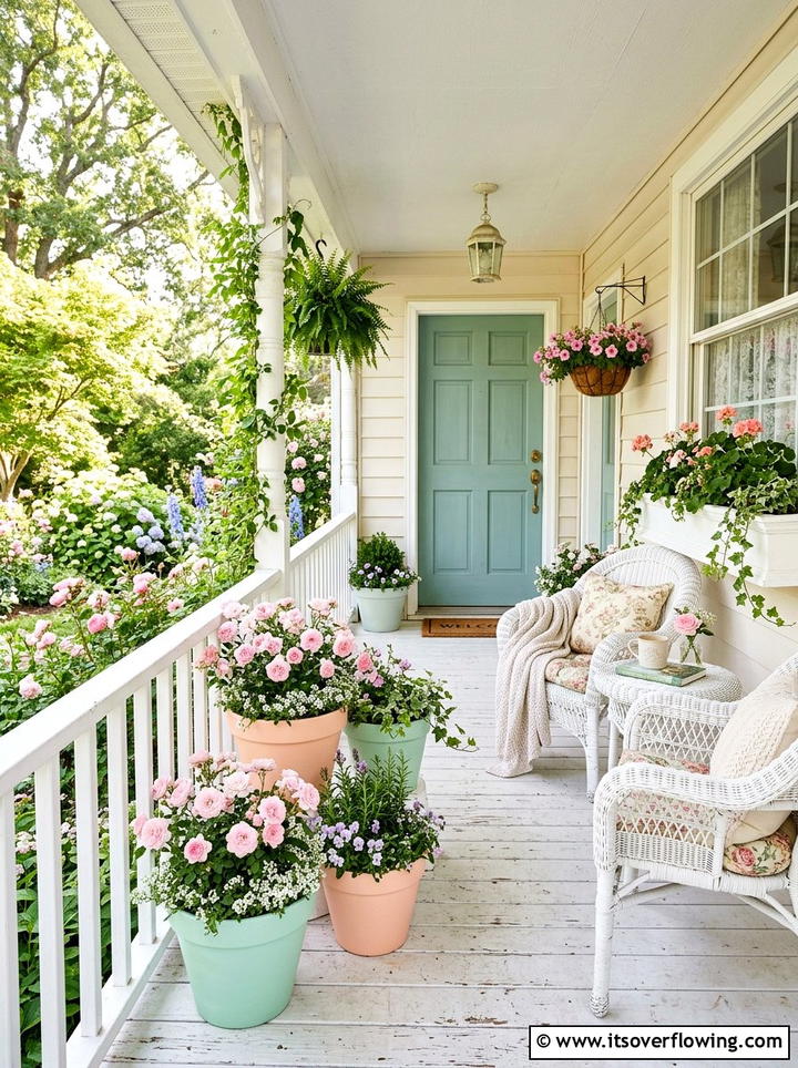 Pastel Porch Planters - 25 creative garden ideas with colorful pots