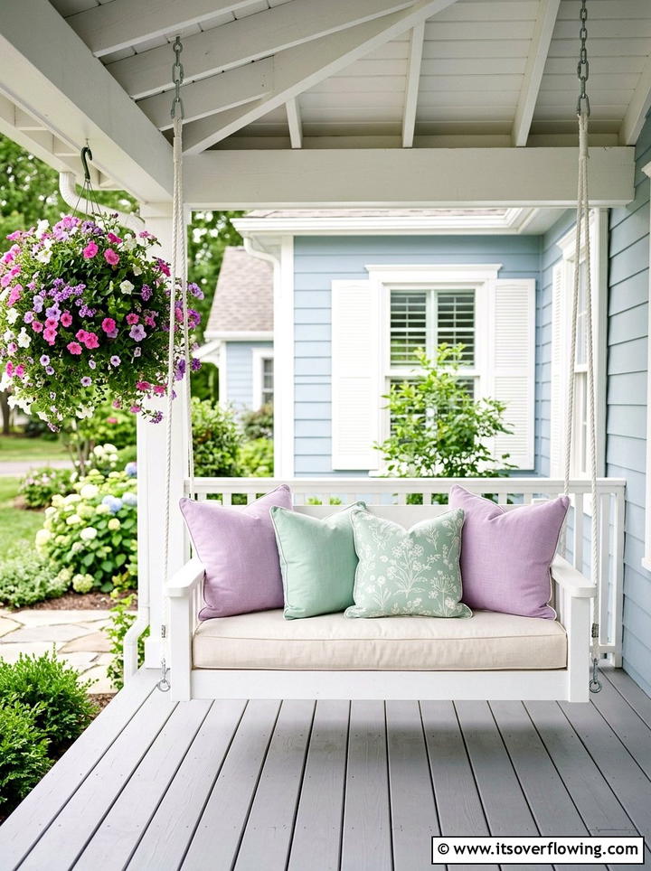 Pastel Porch Swing Pillow - 25 front porch decor ideas for easter