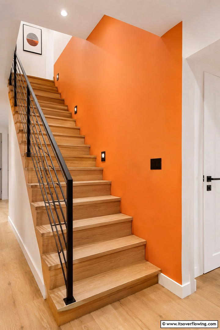 Pastel Tangerine Staircase - 30 Pastel Colour Home Design Ideas for a Serene Ambiance