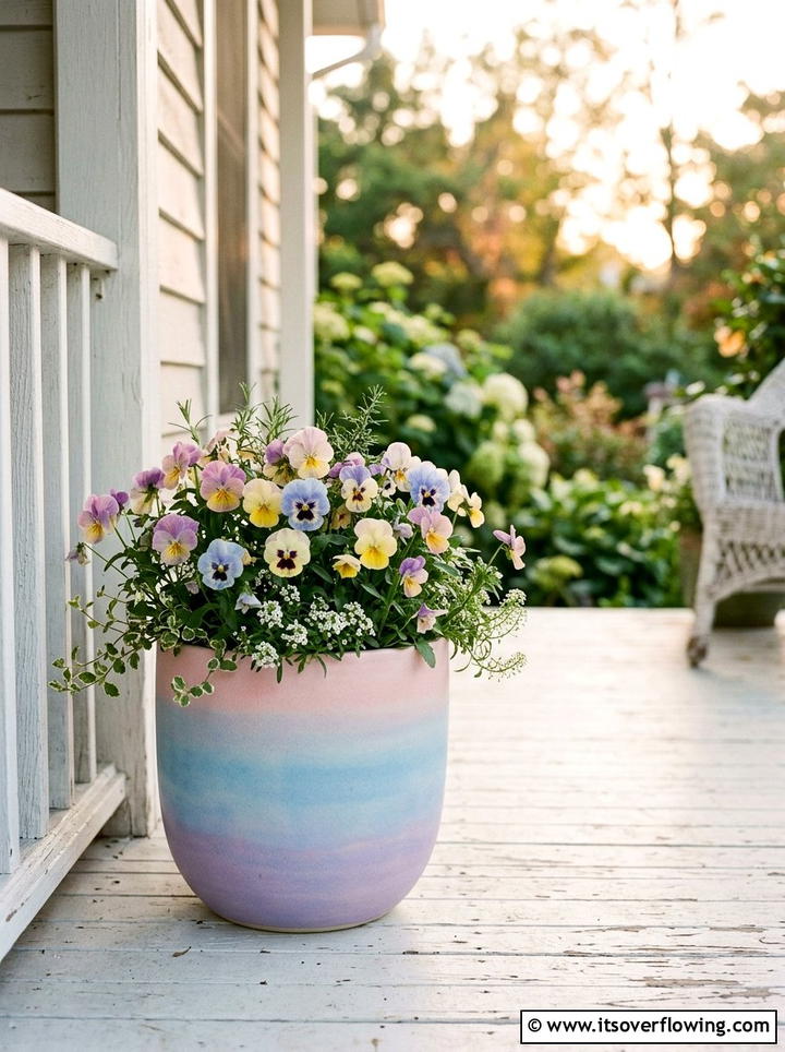 Pastel ombre garden container - 25 front porch ideas with painted pots
