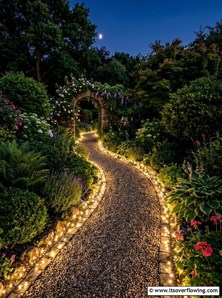 Pathway fairy lights - 25 garden decor ideas with fairy lights