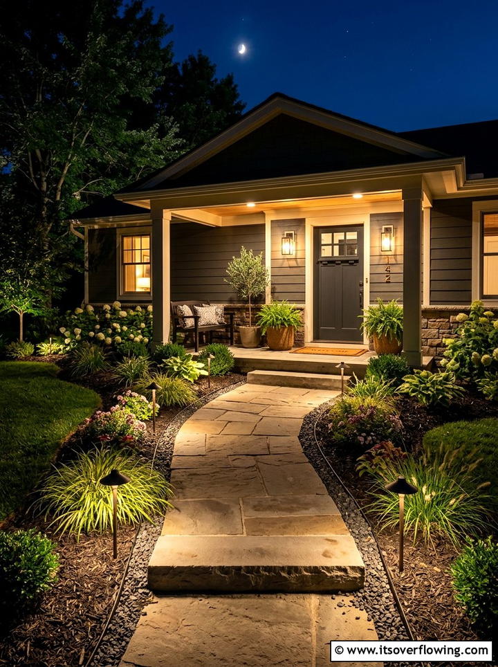 Pathway landscape light - 25 front porch decor ideas with layered lighting