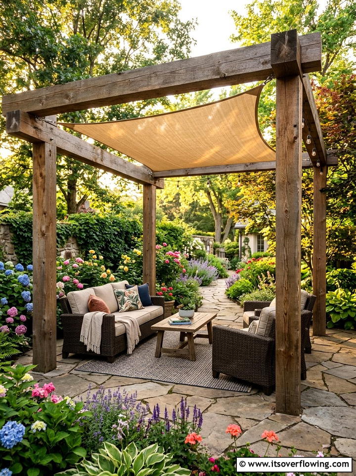 Patio Canopy With Wooden Posts - 25 backyard ideas with shade sail