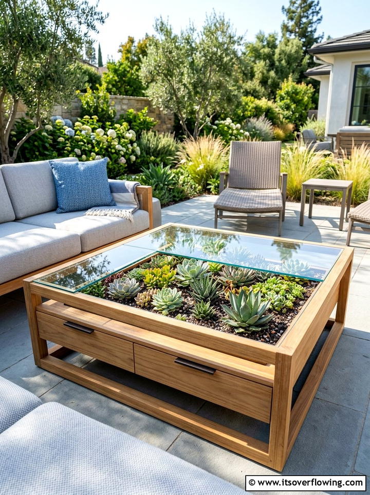 Patio Coffee Table Planter - 25 upcycled garden ideas with old drawers