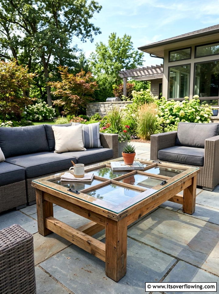 Patio Coffee Table Window Top - 25 backyard decorating ideas with old window decor