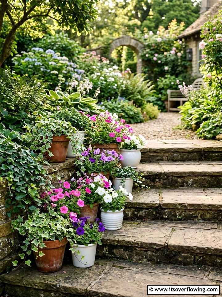 Patio Step Plant - 25 backyard ideas with pot clusters