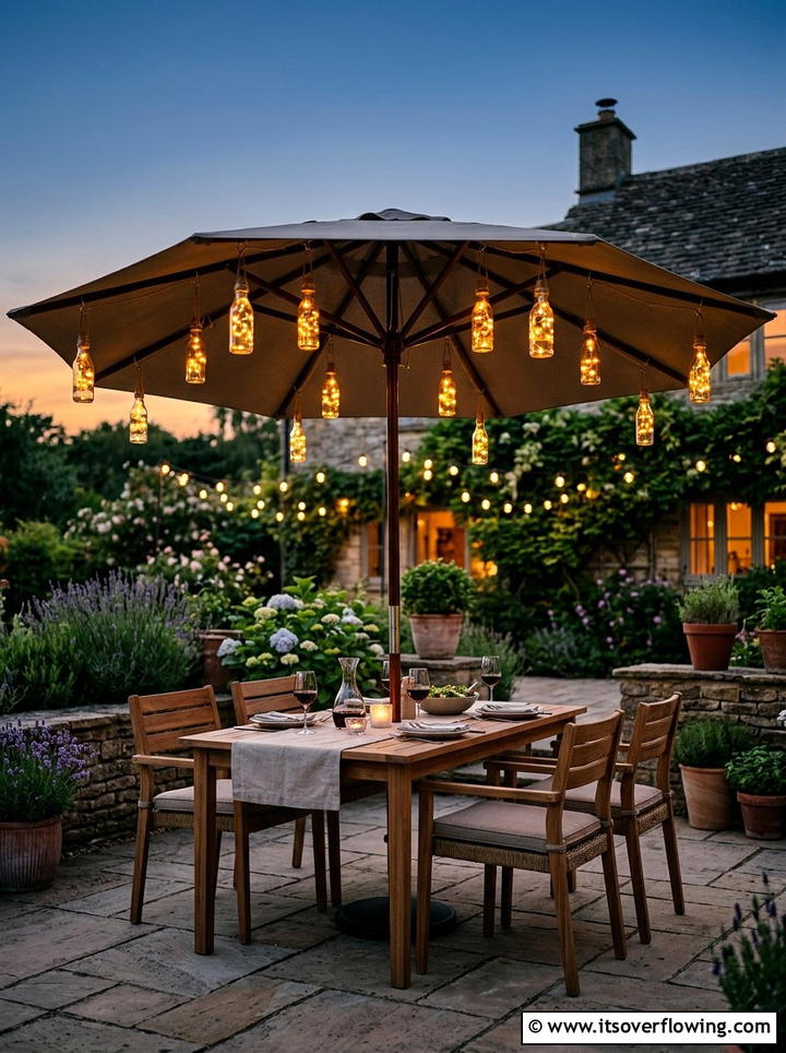 Patio Umbrella Bottle Light - 25 garden ideas with bottle lights