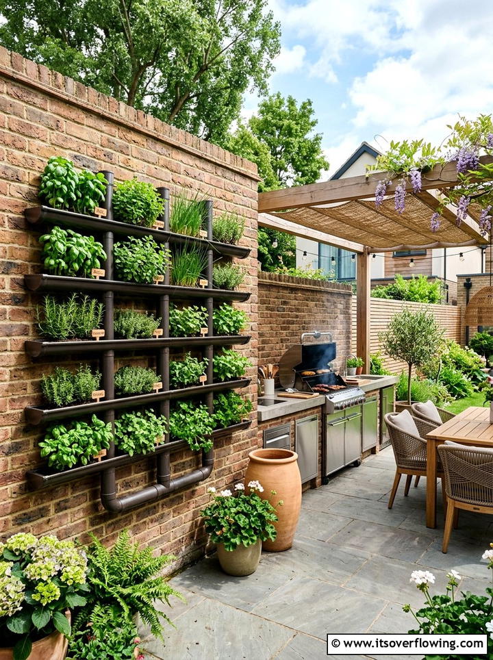 Patio Wall Herb Display - 25 upcycled garden ideas with rain gutters